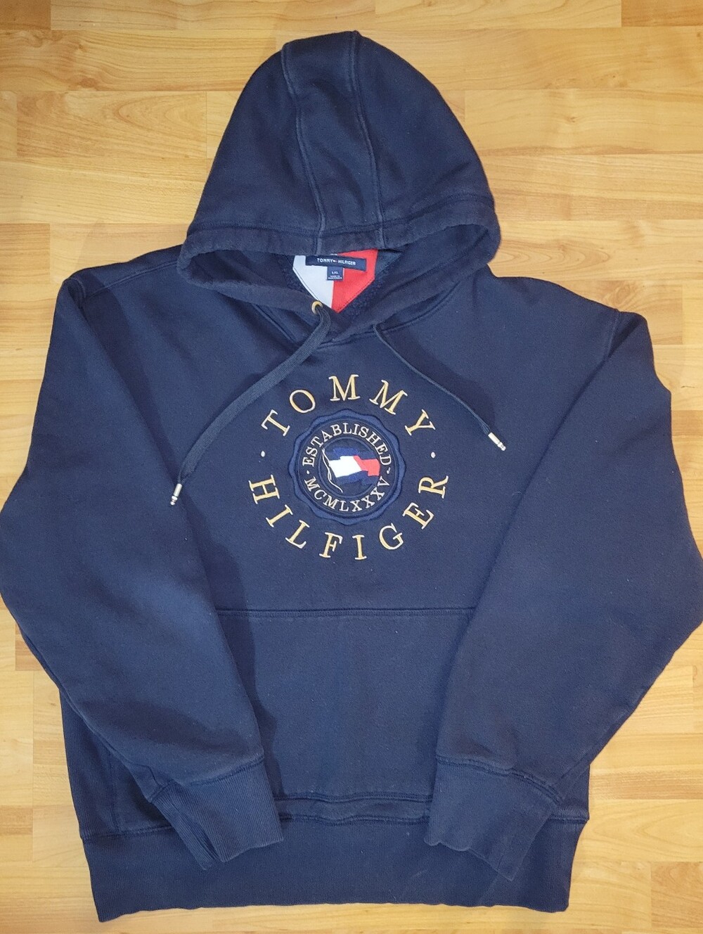 Tommy Hilfiger Men's Pullover Hoodie Circle Crest Logo Navy, Size Large